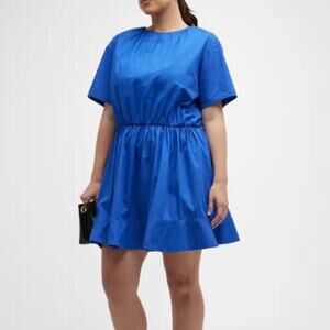 Whitney Morgan Blue Ruched Keyhole A-Line Cotton Dress